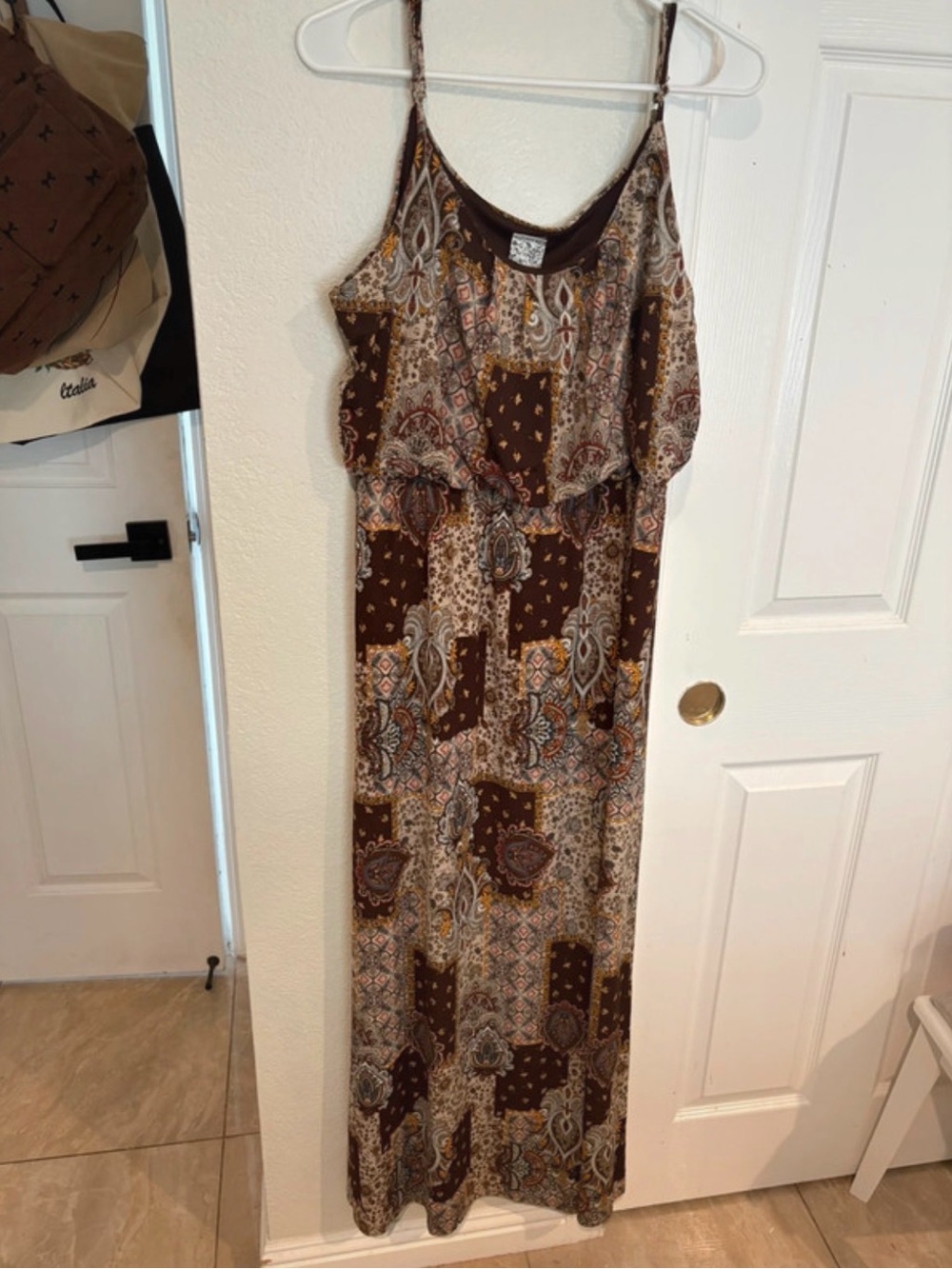 NAIF Brown Printed Spaghetti-Strap Maxi Dress
